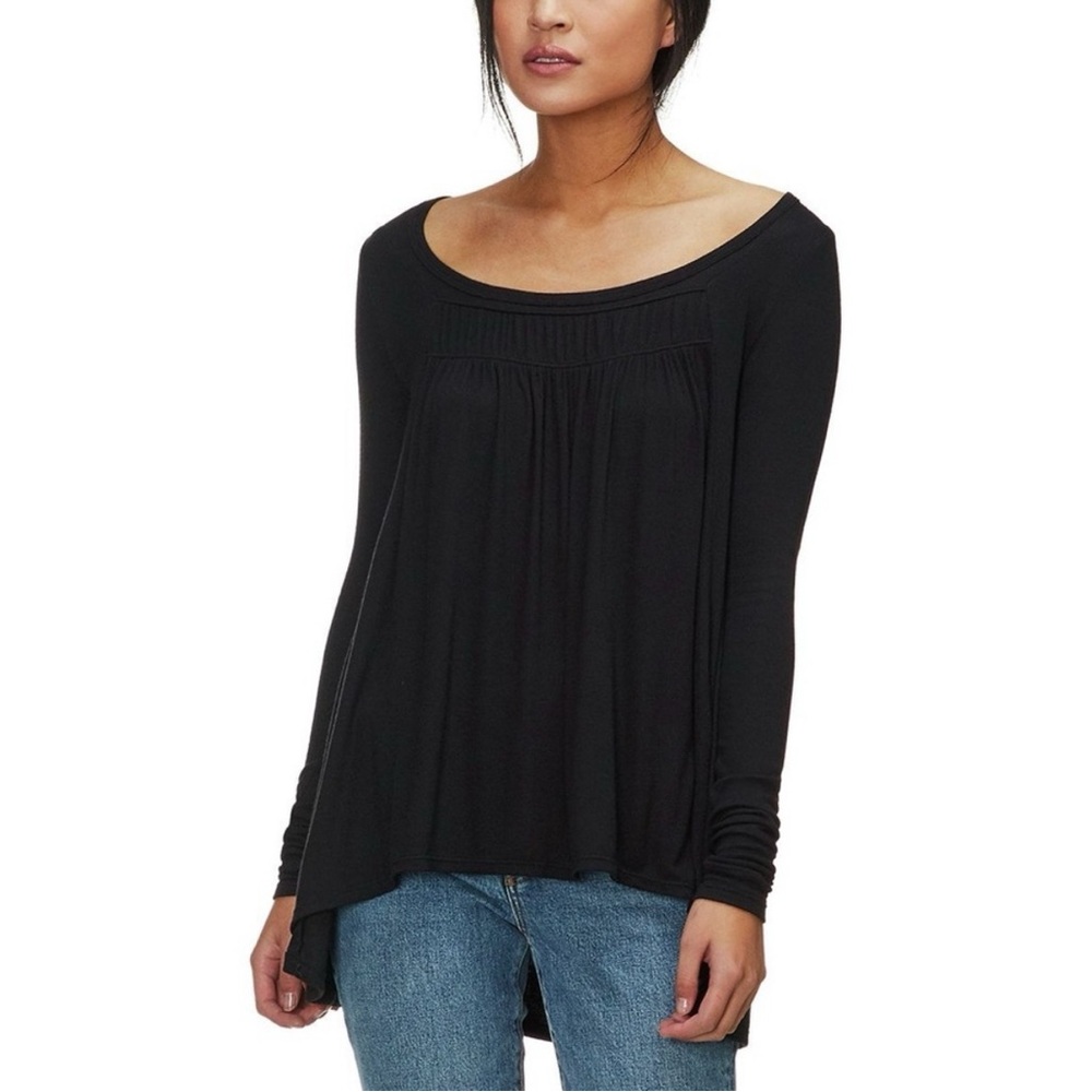 Free People Black Asymmetrical Relaxed Blouse